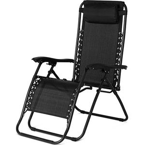 909 Outdoor - Ligstoel - met Hoofdkussen - Verstelbare Rug- en Voetleuning - Staal - 92 x 65 x 114 cm - Inklapbaar - Zwart