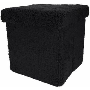XEMM Poef met opbergruimte - Opvouwbaar - Teddy - 38 x 38 x 38 cm - Zwart
