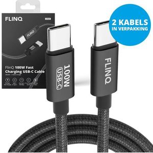 FlinQ 100W Snellader + Kabel 2-pack - Geschikt voor iPhone en Samsung - 2 Meter