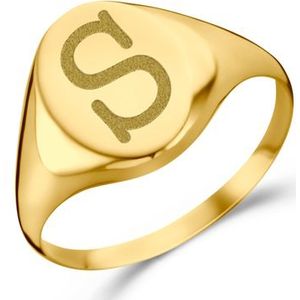 Ovale Gouden zegelring met een initiaal Names4Ever