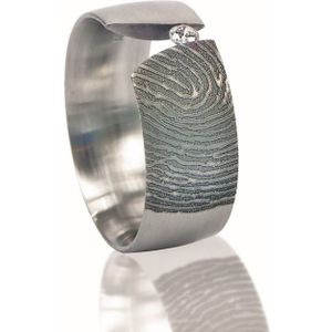 Edelstalen design afdrukring met gleuf en steen D016