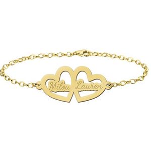 Gouden armband met twee hartjes en namen Names4ever