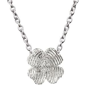 Zilveren klaver vingerafdruk hanger met ketting