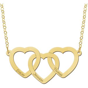 Gouden ketting drie harten met naam Names4ever