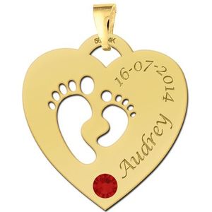 Vergulden hart met voetjes en geboortesteen