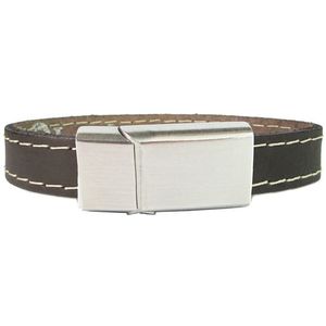 B&L donkerbruine leren armband met wit stiksel