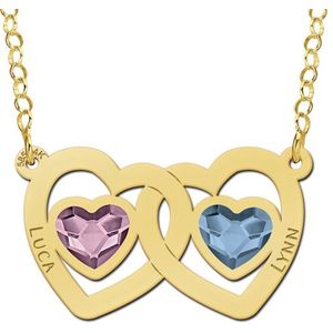 Gouden Familie ketting met hartjes swarovski steen