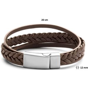 Bruin leren armband dubbel gevlochten