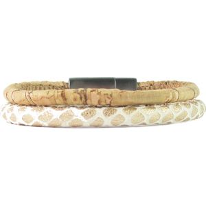 B&L dubbel leren armband bruin-wit