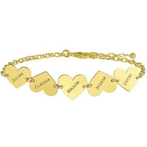 Gouden armband vijf hartjes met naam Names4ever