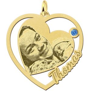 Gouden hart hanger met foto en geboortesteen