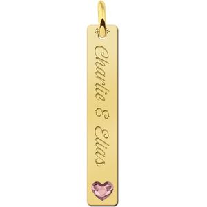 Gouden Bar naamketting hanger met gravure met hartjes steen Names4Ever