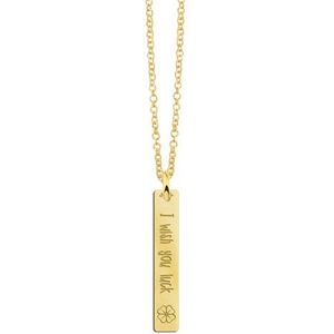 Gouden Bar naamketting hanger met gravure en klavertje Names4Ever