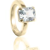 Gouden ring met gesloten askamer synt. aquamarijn 14x10mm