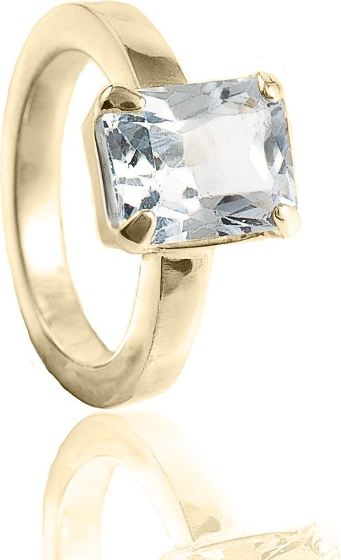 Gouden ring met gesloten askamer synt. aquamarijn 14x10mm