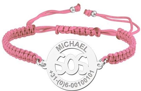 Roze SOS kinderarmbandje met naam