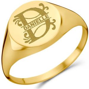 Ronde Gouden zegelring met een initiaal en naam Names4ever