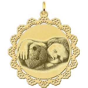 Gouden foto hanger rond met bewerkte rand