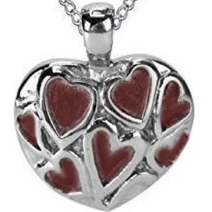 RVS ashanger hart met rood-bruine hartjes