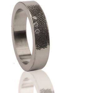 RVS vingerafdruk ring met 3 stenen 793