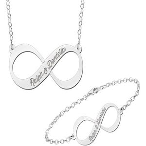 Zilveren hanger en armband Infinity set met naam