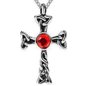 RVS ashanger kruis met rode steen