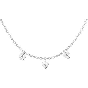 Zilveren naamketting met letter hartjes