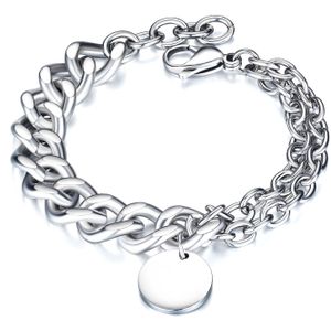 RVS armband met een enkele grove schakel en een dubbele smalle schakel met ronde bedel