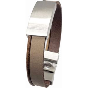 Beige bruin leren as armband met schuif