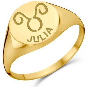 Ronde Gouden zegelring met sterrenbeeld en naamgravure Names4Ever