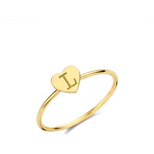 Gouden letter ring met hartje zegel Names4ever