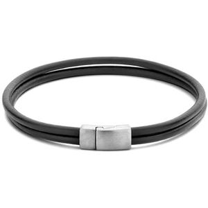 Zwart lederen armband met dubbele band