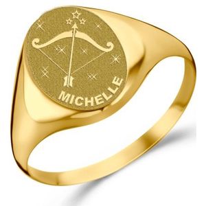 Ovale Gouden zegelring met horoscoop en gravure Names4Ever