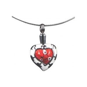 RVS ashanger hartje wit-rood emaille