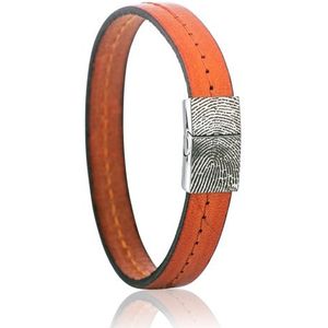 Leren armband met afdruk in edelstalen schuifslot