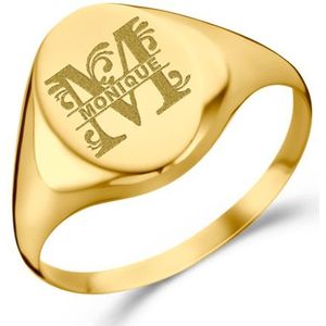 Ovale Gouden zegelring met een initiaal en naam Names4ever