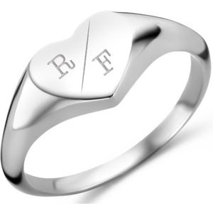 Hartvormige zilveren zegelring met twee initialen Names4Ever