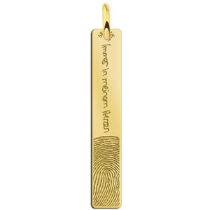 Gouden bar hanger met vingerafdruk en geschreven tekst