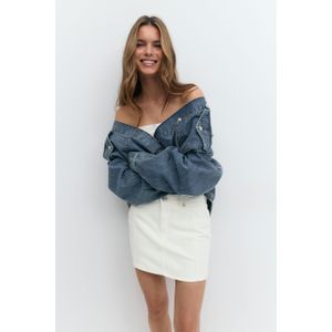 Front seam denim skirt