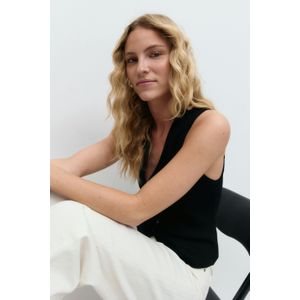 Gebreid Vest - Zwart - V-hals - Korte Lengte