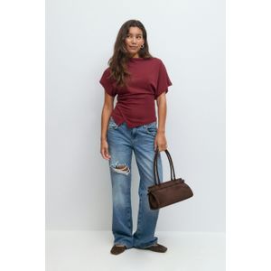 Asymmetrisch Topje - Wijnrood - Korte Mouwen - Normale Pasvorm