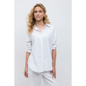 Linnen Shirt - Wit - Overmaatse Pasvorm - Lange Mouwen