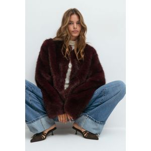 Faux Fur Jacket - Wijnrood - Korte Bontjas - Gevoerd