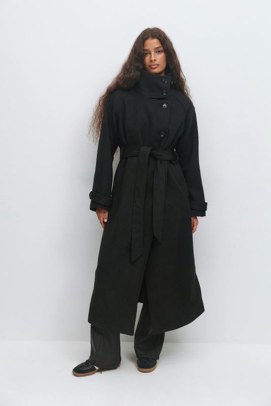 Belted wool blend coat