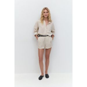 Korte broeken - Beige - Linnen Shorts - Hoge Taille - Met Zakken