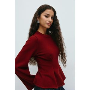 Peplum-topje - Rood - Gebreid - Lange Mouwen