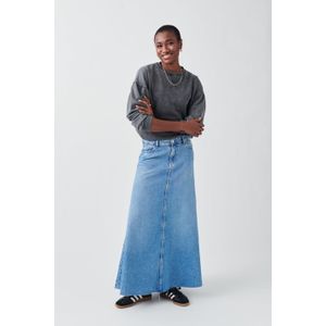 Wide maxi denim skirt