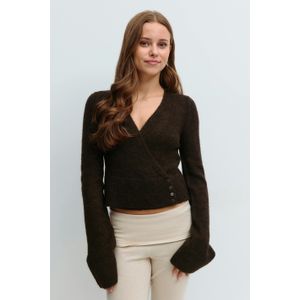 Y - Gebreide Trui - Bruin - V-hals - Lange Mouw - Wikkel-ontwerp