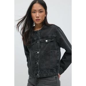 Collarless denim jacket