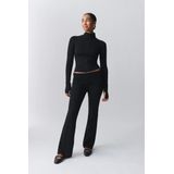 Tricottops - Flared Yogabroeken - Zwart - Nauwsluitende Pasvorm - Gevouwen Rand